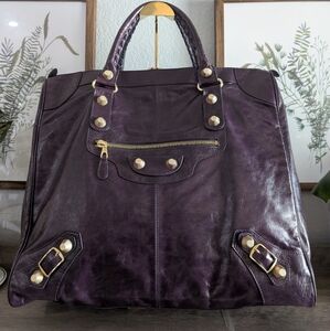 Balenciaga Purple and Gold‎ Leather Tote with Structured Design